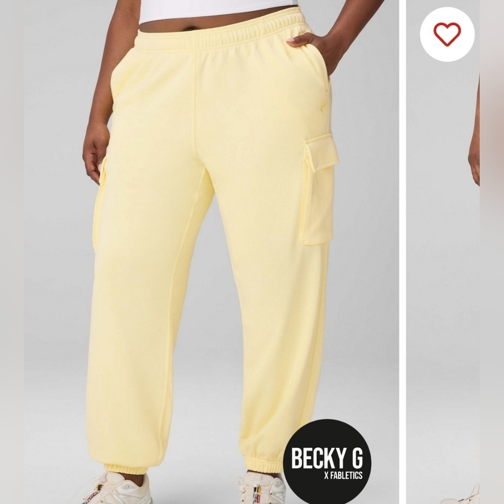 Fabletics Terry Cargo Jogger in Butter Yellow LG